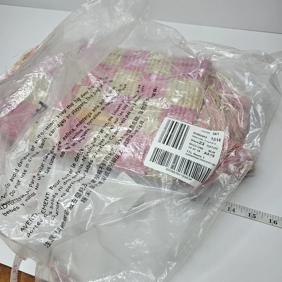 Poolside Clutch Natural/Pink Checkered Fringe Clutch Straw NWT Upcycled Organic - Picture 9 of 13